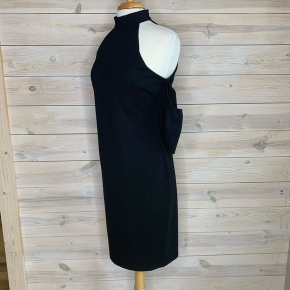 Black Mock Neck Off the Shoulder Mini Dress Bodycon - Picture 4 of 12